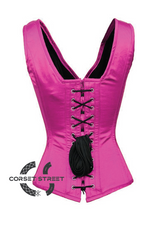 Purple Satin Shoulder Straps Black Lace Opening Gothic Burlesque Bustier Waist Training Overbust Corset Costume